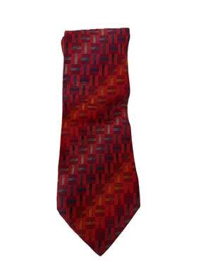 Countess Mara Silk Tie Extra Long 63” Red Geometric Woven Pattern USA